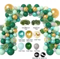 167pcs Jungle theme balloon arch kit with sage green, gold, and artificial palm leaves - Green Set 04