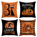 Detailed grid view of four Halloween linen pillow covers with festive orange and black patterns - Halloween Series 4-Piece Set-09