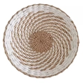 Handgewebte runde Wanddeko aus Naturholz und weißer Faser für böhmische Innenräume - 25cm / Natur-Weiß Gemischt