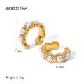 18k gold plated stainless steel C-shape clip earrings with white pearls, JDEW2312064 - Pearl Pavé Ear Clip (JDEW2312064) / Gold