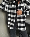 Detail of black and white plaid flannel shirt showing texture, buttons and collar design - S / Black