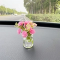 Pink artificial flower vase car ornament with Good Luck label on glass bottle - Pink Gypsophila