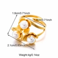 18k gold plated stainless steel floral ring with white pearls and adjustable band - Three Flowers Pearl Style
