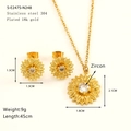 Detail of 18k gold plated sunflower jewelry set with zircon stones and technical specs - Gold Sunflower Set (S-E247-S-N248)