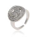 Elegante verstelbare zilveren ring met micro-pave ovale zirkonia versiering - Ovale Stijl met Licht Verhoogd Midden (J1449)