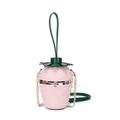 Pink strawberry bucket bag with white pearl accents and gold chain shoulder strap - Pearl Style / Pink