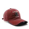Retro washed cotton baseball cap in dark wine red with white letter embroidery - Burgundy