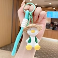 Cute resin duck keychain with straw hat and green polka dot vest on mint green strap - Resin Straw Hat Duck-Green