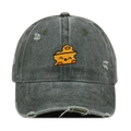 Distressed charcoal grey cotton baseball cap featuring cute cartoon cheese embroidery - One Size / Green