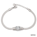 Bracciale a serpente in acciaio inossidabile argento con cristallo ovale trasparente - Stile Catena a Serpente con Zircone Ovale (B058) / Argento