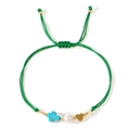 Green woven rope bracelet with turquoise cross pearl and gold heart charm - Green