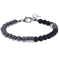 Macro detail of beaded bracelet with matte map stone, steel hexagon bead, and lobster clasp - Magnetic Stone Bracelet