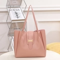 Pink large capacity PU leather tote bag with gold buckle for women's daily commute - Pink