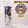 LED Christmas candle with snowman pattern in blue finish, 18cm tall festive glow light - Top Hat Snowman