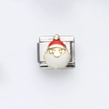 Italian charm link with Santa Claus enamel design and rhinestone for DIY bracelets - Santa Claus