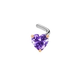 Surgical steel nose stud featuring a purple heart-shaped zircon with gold claw prongs - L-Shaped / Rose Gold Tone Purple Zirconia