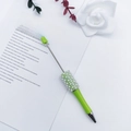 DIY creative bright green beaded pen with elegant pearls and sparkling rhinestones - Macaron Green