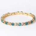 Golden tennis bracelet with blue, champagne and clear 6mm cubic zirconia stones - White & Sea Blue Gold