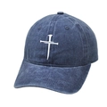 Vintage washed dark blue denim baseball cap with white nail cross embroidery - M (56-58cm) / Navy Blue