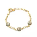 Gold chain pearl bracelet with three blue evil eye charms and sparkling zircon stones - Style C-Evil Eye Chain Bracelet