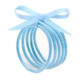 Set di 5 braccialetti in silicone azzurro glitterato con un fiocco di raso coordinato - Set di braccialetti glitter blu con fiocco (30044)