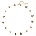 Adjustable stainless steel gold chain necklace featuring irregular grey natural stones - Gray