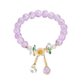 Purple crackle crystal beaded bracelet with yellow flower and rainbow charms - Flower Tassel Style 2 / Purple