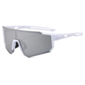White frame sports cycling sunglasses with grey wraparound lenses for outdoor racing - White Frame Silver Mirror Lenses