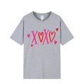 Gray unisex loose T-shirt featuring pink and red XOXO heart print for Valentine's Day - Grey (XOXO Print)