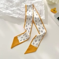 Slim yellow and white silk twilly scarf with grey numeric prints for bags or hair - Numbers