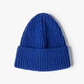 Thick ribbed knit beanie in royal blue, warm winter cuffed skull cap for men and women - One Size / Sky Blue