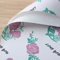 Waterproof floral wrapping paper featuring pink roses and black Love you cursive text - Dreamy Rose / White