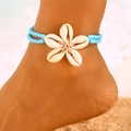 Bohemian seashell anklet with blue beads on a sandy beach for a summer vacation look - Blue Bead Shell Anklet / Blue