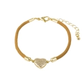 Macro view of woven cord bracelet with gold heart pendant and micro-set crystals - Heart / Khaki
