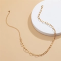 Exaggerated layered gold aluminum chain necklace with a paperclip design and small ball pendant - Gold Paperclip Link Chain