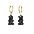 Orecchini a forma di orsetto gommoso con cerchi in zircone dorato e pendente nero - Oro Nero