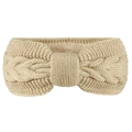 Close-up of beige knitted headband showing cable knit texture and warm fleece lining - Beige