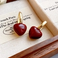 Vintage gold hoop earrings with deep red enamel heart charms in retro aesthetic - Hoop Earrings - Gold - Red (Gold Plated)