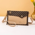 Brown monogram and beige crossbody bag with gold hardware and flap closure - Khaki
