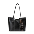 Grand sac cabas noir brillant avec surpiqûres blanches et pendentif chat ludique - Noir Avec Pendentif