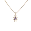 Miniature gold girl pendant with a purple triangular zircon on a fine chain - Girl-February