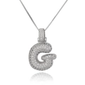 Detailed view of silver letter G pendant with micro-pave cubic zirconia on box chain - Letter G (DX34-G)