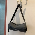 Minimalist dark gray cylindrical crossbody sports bag with wide black strap and side mesh pocket - Light Gray