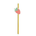 Close-up of golden party straw with a pink strawberry paper decorative element - Strawberry Pattern Straws Style C