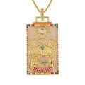 Detailed close-up of The Lovers tarot card gold pendant with colorful zircon stones - The Lovers (With Chain)