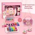 Coffret maquillage enfant rose avec sac à main oreilles de chat et fards à paupières - Sac de Maquillage Multicouche Style Matelassé
