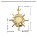 Detailed technical drawing of a 34mm gold sun pendant made of copper and cubic zircon - Sunburst Shape
