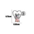 Silver cartilage stud earring with heart frame, opal stone and pink crystal accent - Silver #7