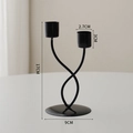 Modern black wrought iron double-head candle holder with 17cm height and 9cm base - Curved Candlestick Double Head - Black