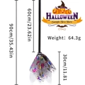 Detailed size chart of 90cm Halloween witch broom with mesh and gold stamping patterns - Color Printed Grey